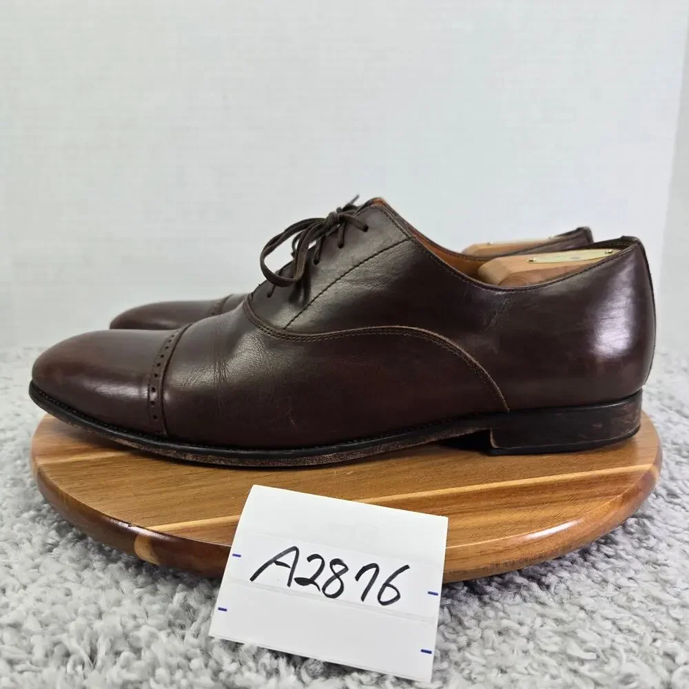 Jack Erwin Mens 11.5 Brown Leather Business Casual Cap Toe Oxford Dress Shoe
